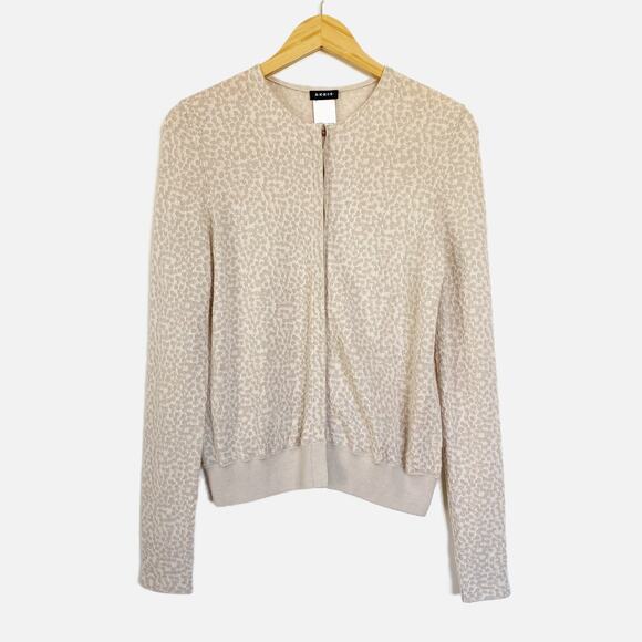 Akris Cashmere Silk Blend Spotted Button Up Cardigan...